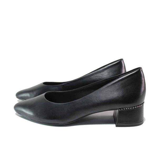Черни анатомични дамски обувки със среден ток, естествена кожа - официални обувки за целогодишно ползване N 100021280