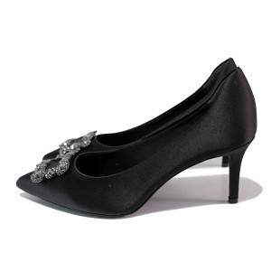 Черни анатомични дамски обувки с висок ток, текстилна материя - официални обувки за целогодишно ползване N 100021293