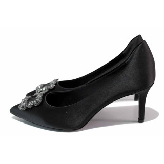 Черни анатомични дамски обувки с висок ток, текстилна материя - официални обувки за целогодишно ползване N 100021293