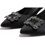 Черни анатомични дамски обувки с висок ток, текстилна материя - официални обувки за целогодишно ползване N 100021293