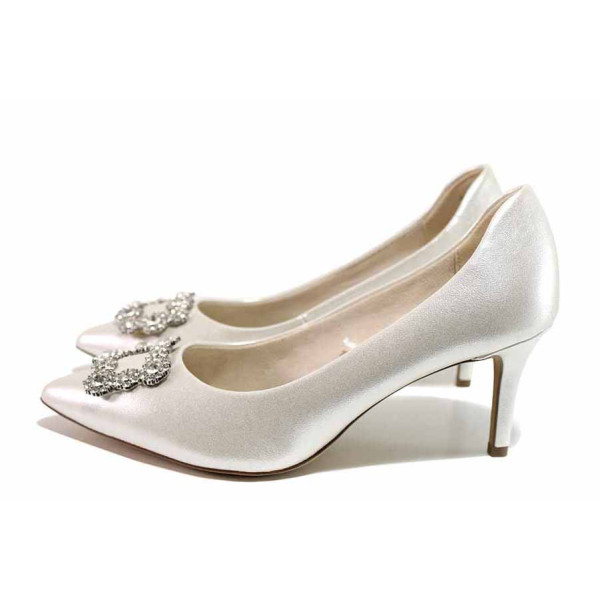 Бели анатомични дамски обувки с висок ток, здрава еко-кожа - официални обувки за целогодишно ползване N 100021294