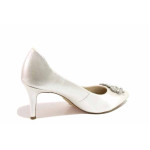 Бели анатомични дамски обувки с висок ток, здрава еко-кожа - официални обувки за целогодишно ползване N 100021294