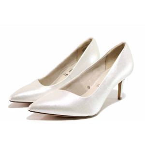 Бели анатомични дамски обувки с висок ток, здрава еко-кожа - официални обувки за целогодишно ползване N 100021295