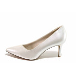 Бели анатомични дамски обувки с висок ток, здрава еко-кожа - официални обувки за целогодишно ползване N 100021295