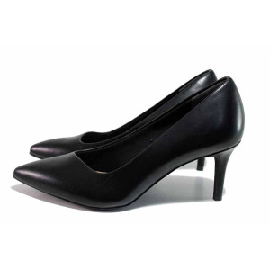 Черни анатомични дамски обувки с висок ток, здрава еко-кожа - официални обувки за целогодишно ползване N 100021296