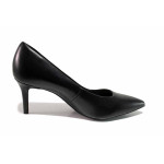 Черни анатомични дамски обувки с висок ток, здрава еко-кожа - официални обувки за целогодишно ползване N 100021296