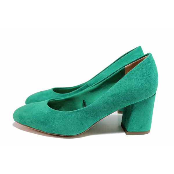 Зелени анатомични дамски обувки със среден ток, текстилна материя - всекидневни обувки за целогодишно ползване N 100021297