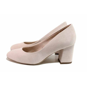 Розови анатомични дамски обувки със среден ток, текстилна материя - всекидневни обувки за целогодишно ползване N 100021298