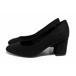 Черни анатомични дамски обувки със среден ток, текстилна материя - всекидневни обувки за целогодишно ползване N 100021299