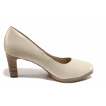 Бежови дамски обувки с висок ток, естествена кожа - всекидневни обувки за целогодишно ползване N 100021300