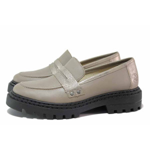 Бежови анатомични дамски обувки с равна подметка, естествена кожа - всекидневни обувки за пролетта и есента N 100021307