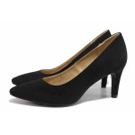 Черни дамски обувки с висок ток, анатомични, качествен еко-велур - официални обувки за целогодишно ползване N 100021308