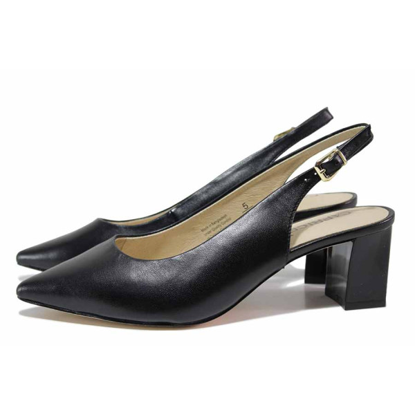 Черни анатомични дамски обувки със среден ток, естествена кожа - официални обувки за пролетта и лятото N 100021309