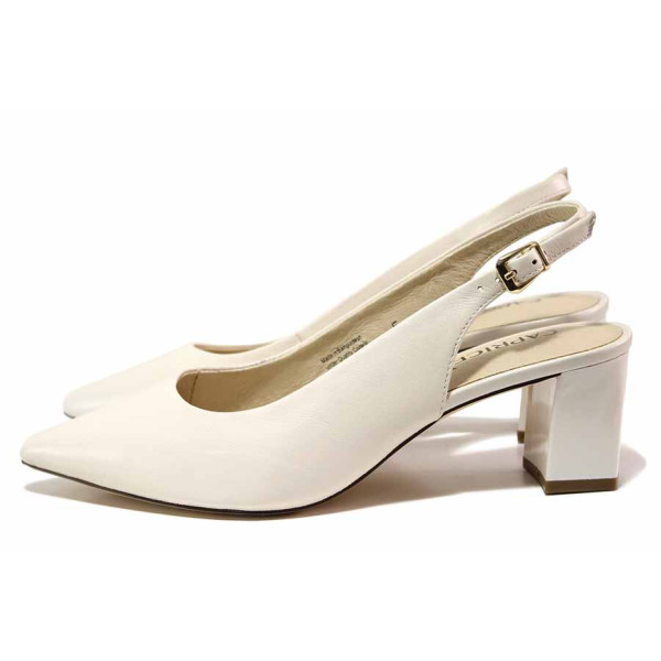 Бели дамски обувки със среден ток, естествена кожа - елегантни обувки за пролетта и лятото N 100021310