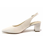 Бели дамски обувки със среден ток, естествена кожа - елегантни обувки за пролетта и лятото N 100021310