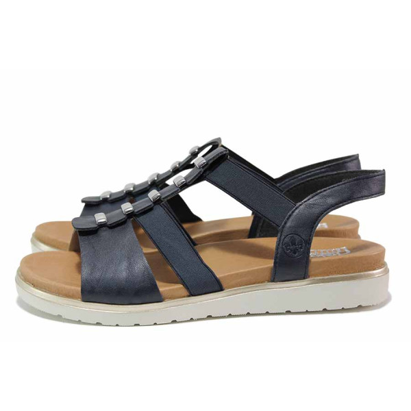 Тъмносини дамски сандали, здрава еко-кожа - всекидневни обувки за лятото N 100021311