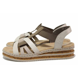 Бежови анатомични дамски сандали, здрава еко-кожа - ежедневни обувки за лятото N 100021315