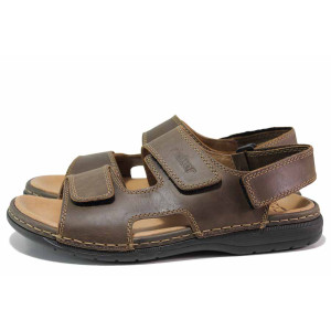 Кафяви анатомични мъжки сандали, естествена кожа - всекидневни обувки за лятото N 100021318