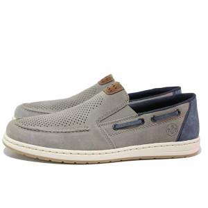 Сиви анатомични дамски мокасини, естествен набук - ежедневни обувки за пролетта и лятото N 100021319