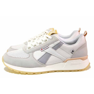 Бели дамски маратонки, естествена кожа - спортни обувки за пролетта и лятото N 100021323