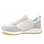 Бели дамски маратонки, естествена кожа - спортни обувки за пролетта и лятото N 100021323