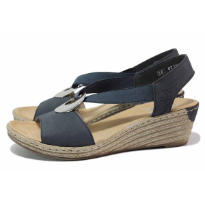 Сини анатомични дамски сандали, здрава еко-кожа - ежедневни обувки за лятото N 100021324