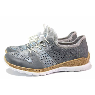Сини дамски маратонки, еко-кожа и текстилна материя - спортни обувки за пролетта и лятото N 100021336