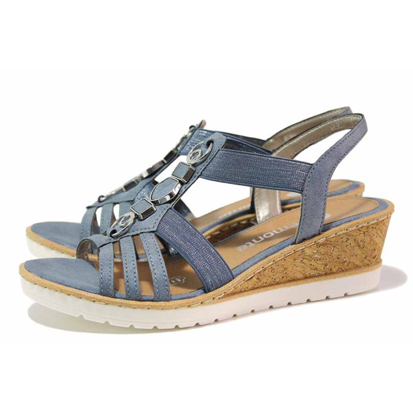 Сини дамски сандали, здрава еко-кожа - всекидневни обувки за лятото N 100021337