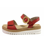 Червени анатомични дамски сандали, естествена кожа - ежедневни обувки за лятото N 100021353