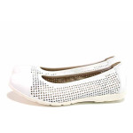 Бели анатомични дамски обувки с равна подметка, естествена кожа перфорирана - равни обувки за пролетта и лятото N 100021391