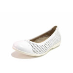 Бели анатомични дамски обувки с равна подметка, естествена кожа перфорирана - равни обувки за пролетта и лятото N 100021391