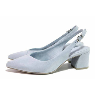 Светлосини дамски обувки със среден ток, качествен еко-велур - официални обувки за пролетта и лятото N 100021394