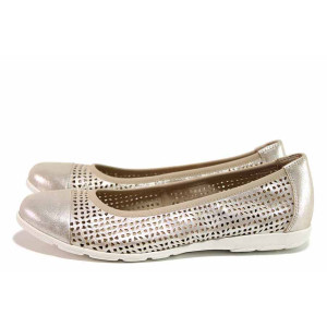 Бежови анатомични дамски обувки с равна подметка, естествена кожа перфорирана - всекидневни обувки за пролетта и лятото N 100021390