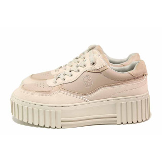 Розови дамски обувки с равна подметка, естествена кожа и еко-кожа - спортни обувки за пролетта и есента N 100021419
