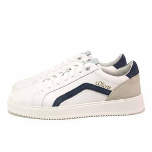 Бели мъжки спортни обувки, анатомични, естествена кожа - всекидневни обувки за пролетта и есента N 100021422