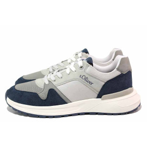 Сиви мъжки обувки, анатомични, еко-кожа и текстилна материя - спортни обувки за пролетта и лятото N 100021423