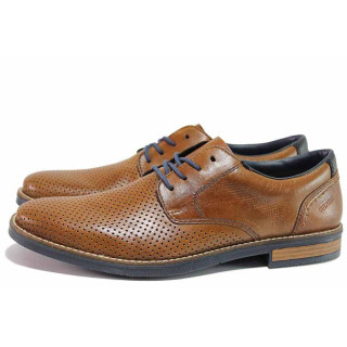Кафяви мъжки обувки, естествена кожа перфорирана - ежедневни обувки за пролетта и лятото N 100021396