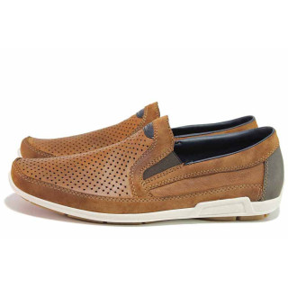 Кафяви анатомични мъжки обувки, естествена кожа перфорирана - всекидневни обувки за пролетта и лятото N 100021397