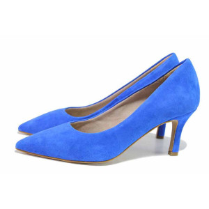 Сини анатомични дамски обувки с висок ток, естествен велур - елегантни обувки за пролетта и лятото N 100021414