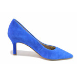 Сини анатомични дамски обувки с висок ток, естествен велур - елегантни обувки за пролетта и лятото N 100021414