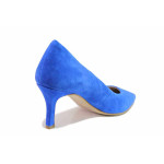 Сини анатомични дамски обувки с висок ток, естествен велур - елегантни обувки за пролетта и лятото N 100021414