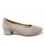 Бежови дамски обувки със среден ток, естествена кожа перфорирана - всекидневни обувки за пролетта и лятото N 100021462