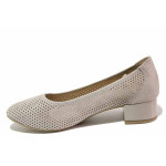 Бежови дамски обувки със среден ток, естествена кожа перфорирана - всекидневни обувки за пролетта и лятото N 100021462