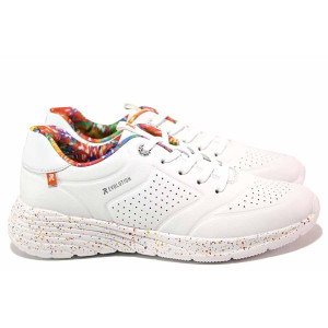 Бели анатомични дамски маратонки, естествена кожа перфорирана - спортни обувки за пролетта и лятото N 100021463