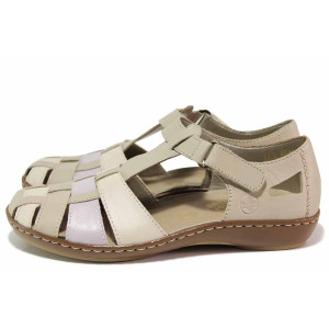 Бежови анатомични дамски сандали, естествена кожа - всекидневни обувки за пролетта и лятото N 100021483