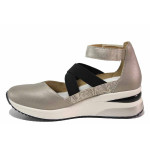 Бежови дамски обувки с равна подметка, естествена кожа - всекидневни обувки за лятото N 100021493