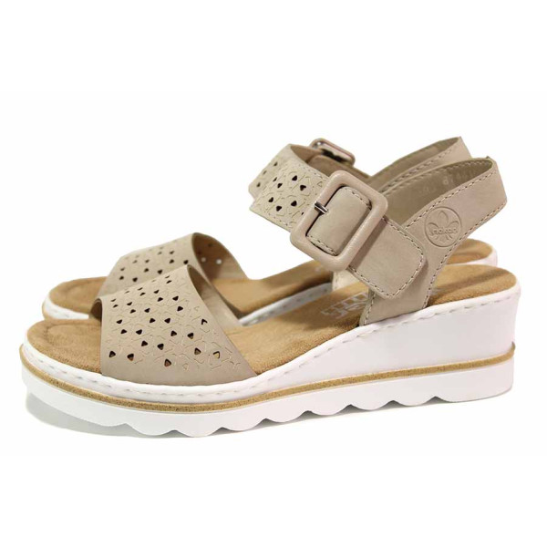 Бежови анатомични дамски сандали, здрава еко-кожа - ежедневни обувки за лятото N 100021502