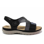Черни анатомични дамски сандали, здрава еко-кожа - всекидневни обувки за лятото N 100021503