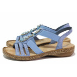Сини анатомични дамски сандали, здрава еко-кожа - ежедневни обувки за лятото N 100021504