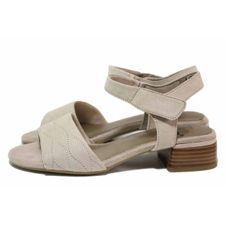 Бежови дамски сандали, анатомични, качествен еко-велур - ежедневни обувки за лятото N 100021506